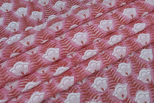 Pink_Cotton_Traditional_Floral_Hand_Block_Print_Unstiched_Material_For_Men's_Kurta_Shirts_&_Women's_Kurti_and_Other_Dress_Material