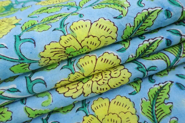 Blue_Cotton_Traditional_Floral_Hand_Block_Print_Unstiched_Material_For_Men's_Kurta_Shirts_&_Women's_Kurti_and_Other_Dress_Material