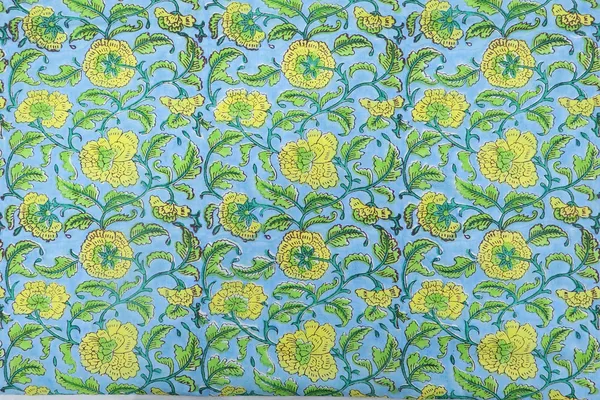 Blue_Cotton_Traditional_Floral_Hand_Block_Print_Unstiched_Material_For_Men's_Kurta_Shirts_&_Women's_Kurti_and_Other_Dress_Material