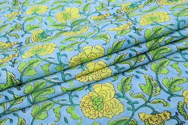 Blue_Cotton_Traditional_Floral_Hand_Block_Print_Unstiched_Material_For_Men's_Kurta_Shirts_&_Women's_Kurti_and_Other_Dress_Material