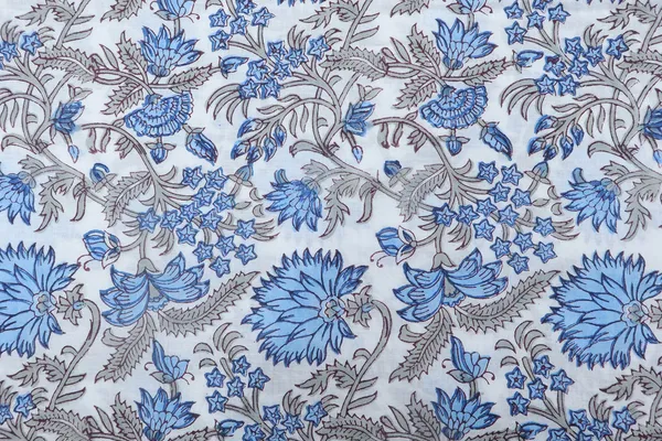 Blue_Cotton_Traditional_Floral_Hand_Block_Print_Unstiched_Material_For_Men's_Kurta_Shirts_&_Women's_Kurti_and_Other_Dress_Material