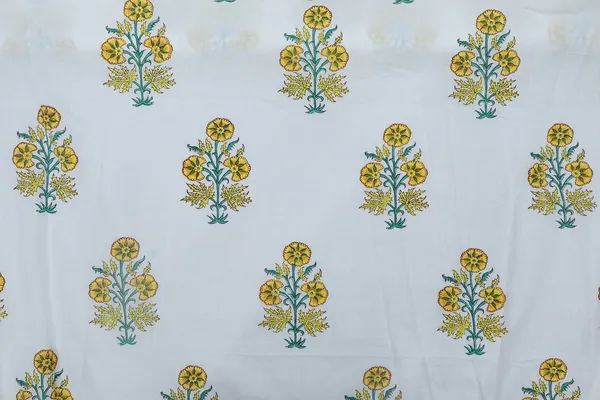 Yellow_Cotton_Traditional_Floral_Hand_Block_Print_Unstiched_Material_For_Men's_Kurta_Shirts_&_Women's_Kurti_and_Other_Dress_Material