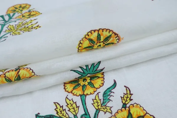 Yellow_Cotton_Traditional_Floral_Hand_Block_Print_Unstiched_Material_For_Men's_Kurta_Shirts_&_Women's_Kurti_and_Other_Dress_Material