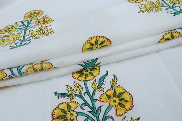 Yellow_Cotton_Traditional_Floral_Hand_Block_Print_Unstiched_Material_For_Men's_Kurta_Shirts_&_Women's_Kurti_and_Other_Dress_Material
