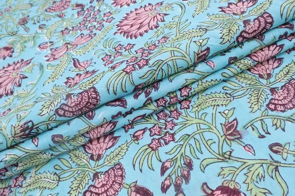 Blue_Cotton_Traditional_Floral_Hand_Block_Print_Unstiched_Material_For_Men's_Kurta_Shirts_&_Women's_Kurti_and_Other_Dress_Material