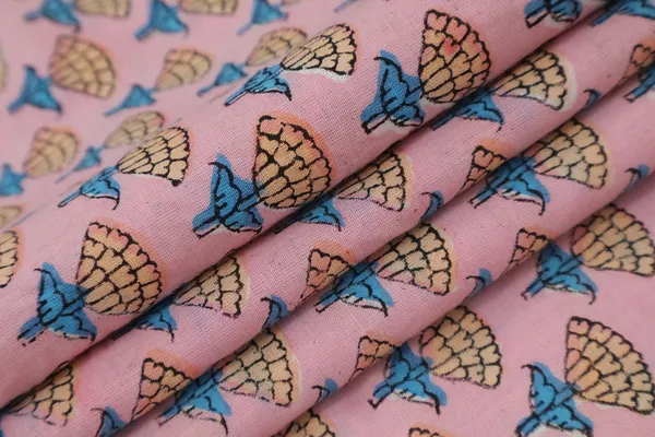 Pink_Cotton_Traditional_Floral_Hand_Block_Print_Unstiched_Material_For_Men's_Kurta_Shirts_&_Women's_Kurti_and_Other_Dress_Material