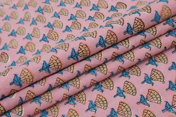 Pink_Cotton_Traditional_Floral_Hand_Block_Print_Unstiched_Material_For_Men's_Kurta_Shirts_&_Women's_Kurti_and_Other_Dress_Material