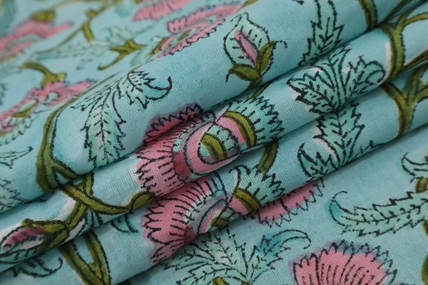 Blue_Cotton_Traditional_Floral_Hand_Block_Print_Unstiched_Material_For_Men's_Kurta_Shirts_&_Women's_Kurti_and_Other_Dress_Material