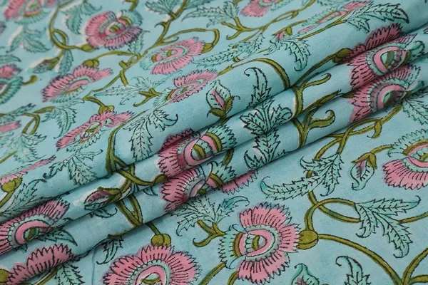 Blue_Cotton_Traditional_Floral_Hand_Block_Print_Unstiched_Material_For_Men's_Kurta_Shirts_&_Women's_Kurti_and_Other_Dress_Material