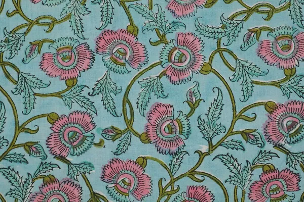 Blue_Cotton_Traditional_Floral_Hand_Block_Print_Unstiched_Material_For_Men's_Kurta_Shirts_&_Women's_Kurti_and_Other_Dress_Material