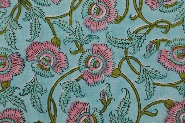 Blue_Cotton_Traditional_Floral_Hand_Block_Print_Unstiched_Material_For_Men's_Kurta_Shirts_&_Women's_Kurti_and_Other_Dress_Material