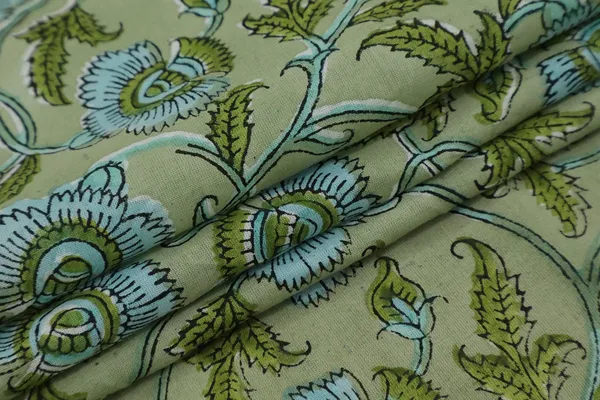 Green_Cotton_Traditional_Floral_Hand_Block_Print_Unstiched_Material_For_Men's_Kurta_Shirts_&_Women's_Kurti_and_Other_Dress_Material