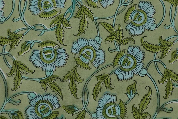 Green_Cotton_Traditional_Floral_Hand_Block_Print_Unstiched_Material_For_Men's_Kurta_Shirts_&_Women's_Kurti_and_Other_Dress_Material