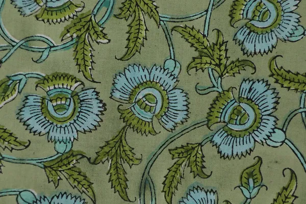 Green_Cotton_Traditional_Floral_Hand_Block_Print_Unstiched_Material_For_Men's_Kurta_Shirts_&_Women's_Kurti_and_Other_Dress_Material