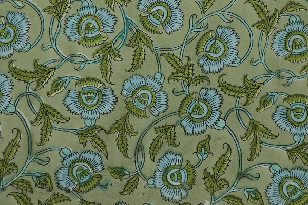 Green_Cotton_Traditional_Floral_Hand_Block_Print_Unstiched_Material_For_Men's_Kurta_Shirts_&_Women's_Kurti_and_Other_Dress_Material