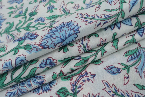 Blue_Cotton_Traditional_Floral_Hand_Block_Print_Unstiched_Material_For_Men's_Kurta_Shirts_&_Women's_Kurti_and_Other_Dress_Material