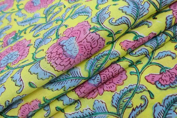 Yellow_Cotton_Traditional_Floral_Hand_Block_Print_Unstiched_Material_For_Men's_Kurta_Shirts_&_Women's_Kurti_and_Other_Dress_Material