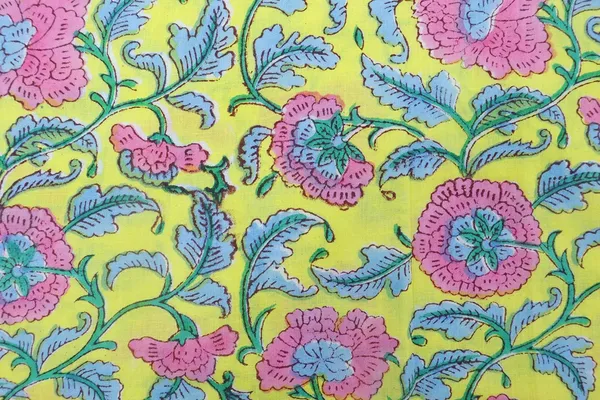Yellow_Cotton_Traditional_Floral_Hand_Block_Print_Unstiched_Material_For_Men's_Kurta_Shirts_&_Women's_Kurti_and_Other_Dress_Material