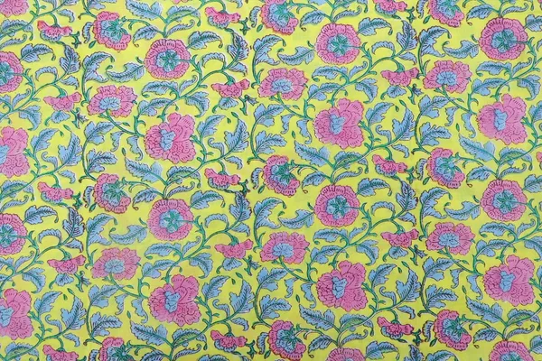 Yellow_Cotton_Traditional_Floral_Hand_Block_Print_Unstiched_Material_For_Men's_Kurta_Shirts_&_Women's_Kurti_and_Other_Dress_Material