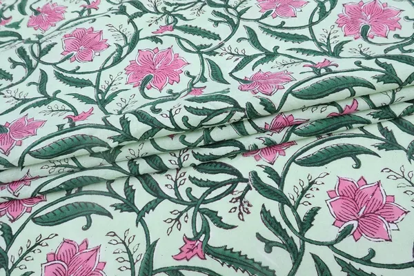 Pink_Cotton_Traditional_Floral_Hand_Block_Print_Unstiched_Material_For_Men's_Kurta_Shirts_&_Women's_Kurti_and_Other_Dress_Material