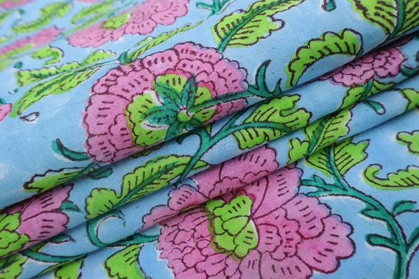 Blue_Cotton_Traditional_Floral_Hand_Block_Print_Unstiched_Material_For_Men's_Kurta_Shirts_&_Women's_Kurti_and_Other_Dress_Material