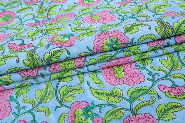 Blue_Cotton_Traditional_Floral_Hand_Block_Print_Unstiched_Material_For_Men's_Kurta_Shirts_&_Women's_Kurti_and_Other_Dress_Material