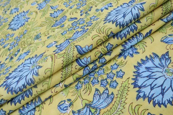 Yellow_Cotton_Traditional_Floral_Hand_Block_Print_Unstiched_Material_For_Men's_Kurta_Shirts_&_Women's_Kurti_and_Other_Dress_Material