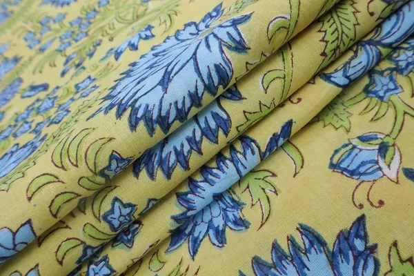 Yellow_Cotton_Traditional_Floral_Hand_Block_Print_Unstiched_Material_For_Men's_Kurta_Shirts_&_Women's_Kurti_and_Other_Dress_Material