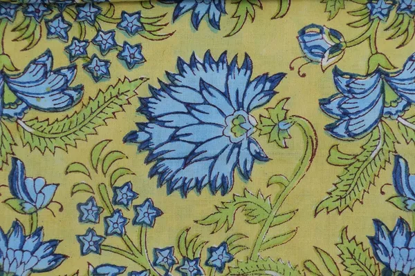 Yellow_Cotton_Traditional_Floral_Hand_Block_Print_Unstiched_Material_For_Men's_Kurta_Shirts_&_Women's_Kurti_and_Other_Dress_Material