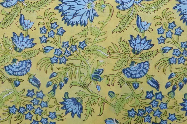 Yellow_Cotton_Traditional_Floral_Hand_Block_Print_Unstiched_Material_For_Men's_Kurta_Shirts_&_Women's_Kurti_and_Other_Dress_Material