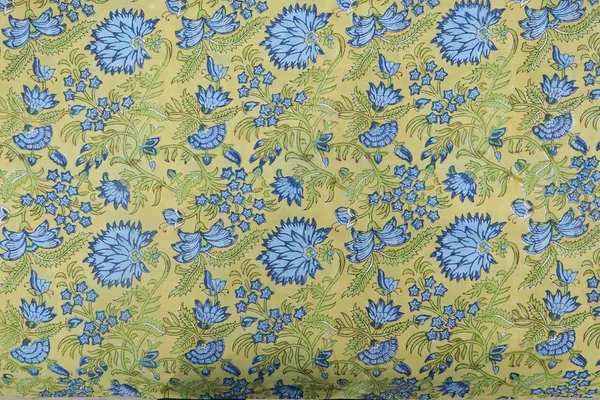 Yellow_Cotton_Traditional_Floral_Hand_Block_Print_Unstiched_Material_For_Men's_Kurta_Shirts_&_Women's_Kurti_and_Other_Dress_Material