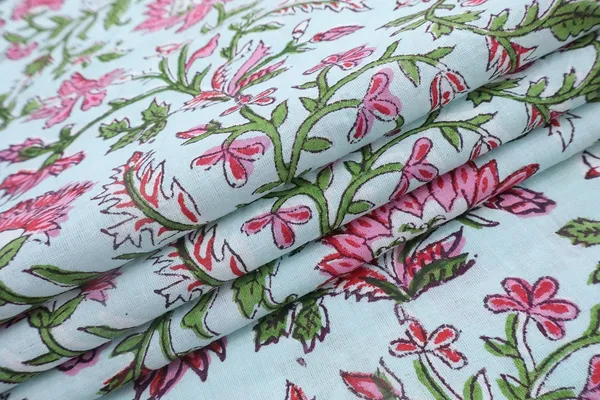 Pink_Cotton_Traditional_Floral_Hand_Block_Print_Unstiched_Material_For_Men's_Kurta_Shirts_&_Women's_Kurti_and_Other_Dress_Material
