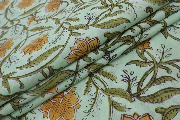 Yellow_Cotton_Traditional_Floral_Hand_Block_Print_Unstiched_Material_For_Men's_Kurta_Shirts_&_Women's_Kurti_and_Other_Dress_Material
