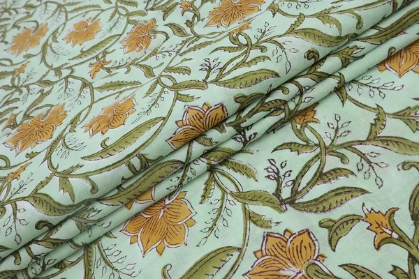Yellow_Cotton_Traditional_Floral_Hand_Block_Print_Unstiched_Material_For_Men's_Kurta_Shirts_&_Women's_Kurti_and_Other_Dress_Material