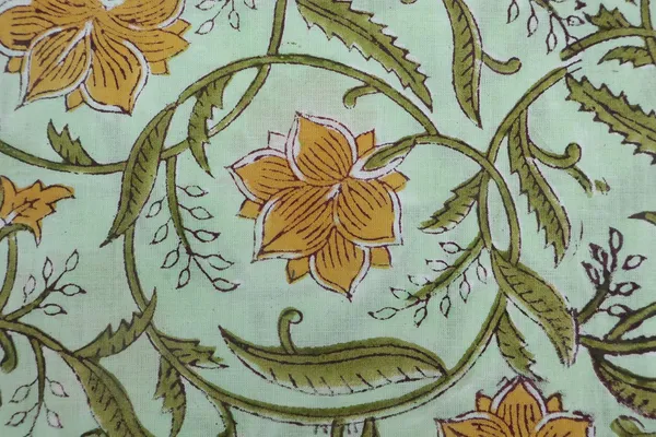 Yellow_Cotton_Traditional_Floral_Hand_Block_Print_Unstiched_Material_For_Men's_Kurta_Shirts_&_Women's_Kurti_and_Other_Dress_Material