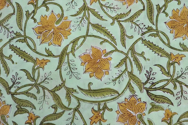 Yellow_Cotton_Traditional_Floral_Hand_Block_Print_Unstiched_Material_For_Men's_Kurta_Shirts_&_Women's_Kurti_and_Other_Dress_Material