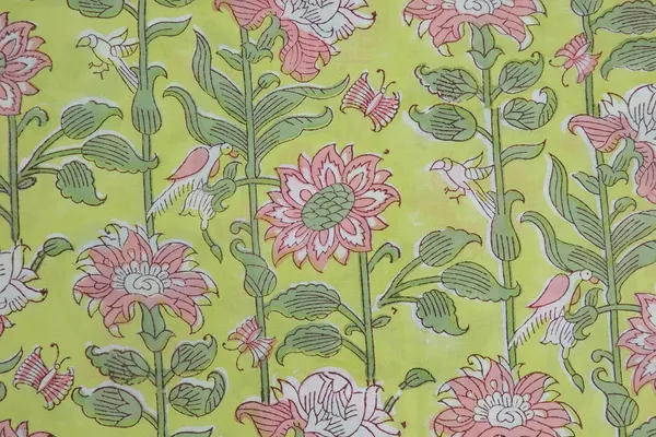 Green_Cotton_Traditional_Floral_Hand_Block_Print_Unstiched_Material_For_Men's_Kurta_Shirts_&_Women's_Kurti_and_Other_Dress_Material
