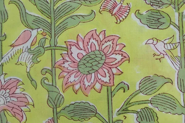 Green_Cotton_Traditional_Floral_Hand_Block_Print_Unstiched_Material_For_Men's_Kurta_Shirts_&_Women's_Kurti_and_Other_Dress_Material