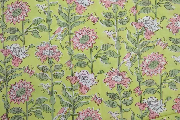 Green_Cotton_Traditional_Floral_Hand_Block_Print_Unstiched_Material_For_Men's_Kurta_Shirts_&_Women's_Kurti_and_Other_Dress_Material