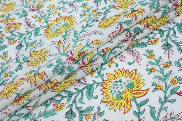 Yellow_Cotton_Traditional_Floral_Hand_Block_Print_Unstiched_Material_For_Men's_Kurta_Shirts_&_Women's_Kurti_and_Other_Dress_Material
