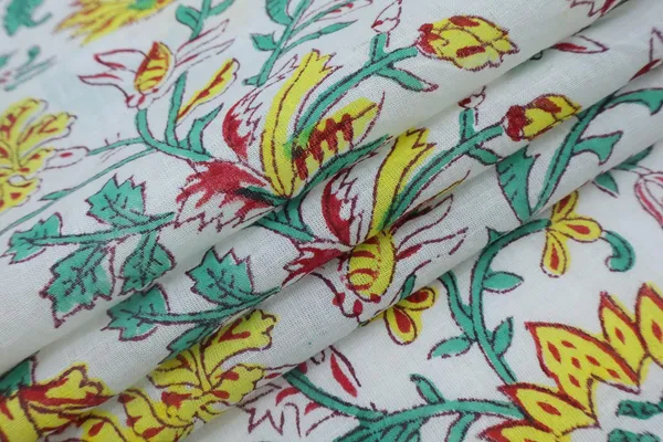 Yellow_Cotton_Traditional_Floral_Hand_Block_Print_Unstiched_Material_For_Men's_Kurta_Shirts_&_Women's_Kurti_and_Other_Dress_Material