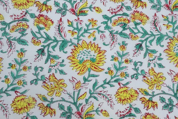 Yellow_Cotton_Traditional_Floral_Hand_Block_Print_Unstiched_Material_For_Men's_Kurta_Shirts_&_Women's_Kurti_and_Other_Dress_Material