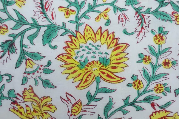 Yellow_Cotton_Traditional_Floral_Hand_Block_Print_Unstiched_Material_For_Men's_Kurta_Shirts_&_Women's_Kurti_and_Other_Dress_Material
