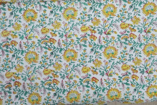 Yellow_Cotton_Traditional_Floral_Hand_Block_Print_Unstiched_Material_For_Men's_Kurta_Shirts_&_Women's_Kurti_and_Other_Dress_Material