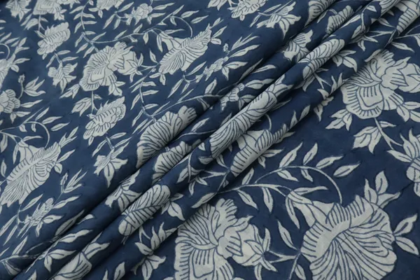 Blue_Cotton_Traditional_Floral_Hand_Block_Print_Unstiched_Material_For_Men's_Kurta_Shirts_&_Women's_Kurti_and_Other_Dress_Material