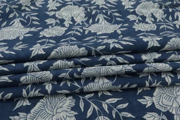 Blue_Cotton_Traditional_Floral_Hand_Block_Print_Unstiched_Material_For_Men's_Kurta_Shirts_&_Women's_Kurti_and_Other_Dress_Material