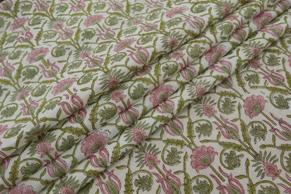 Green_Cotton_Traditional_Floral_Hand_Block_Print_Unstiched_Material_For_Men's_Kurta_Shirts_&_Women's_Kurti_and_Other_Dress_Material