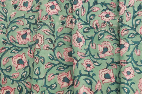 Green_Cotton_Traditional_Floral_Hand_Block_Print_Unstiched_Material_For_Men's_Kurta_Shirts_&_Women's_Kurti_and_Other_Dress_Material
