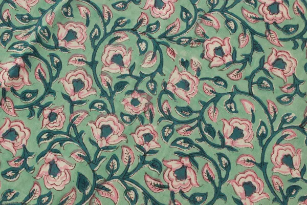 Green_Cotton_Traditional_Floral_Hand_Block_Print_Unstiched_Material_For_Men's_Kurta_Shirts_&_Women's_Kurti_and_Other_Dress_Material