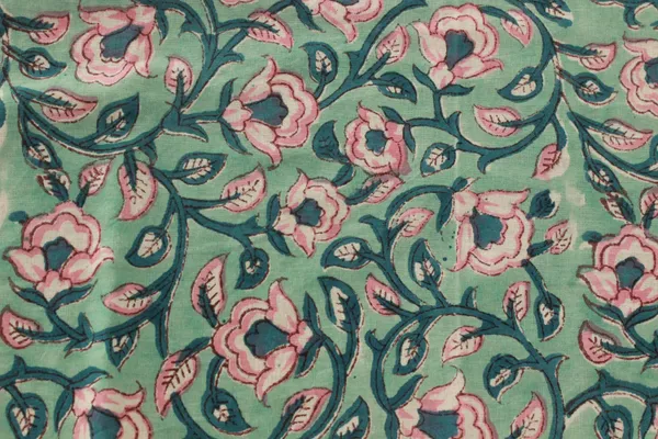 Green_Cotton_Traditional_Floral_Hand_Block_Print_Unstiched_Material_For_Men's_Kurta_Shirts_&_Women's_Kurti_and_Other_Dress_Material